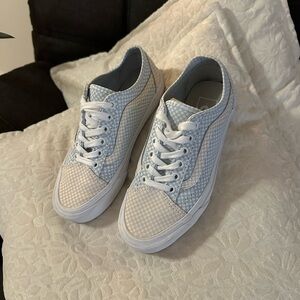 Vans Women's Low-Top Sneakers in Light Blue and White Checkerboard